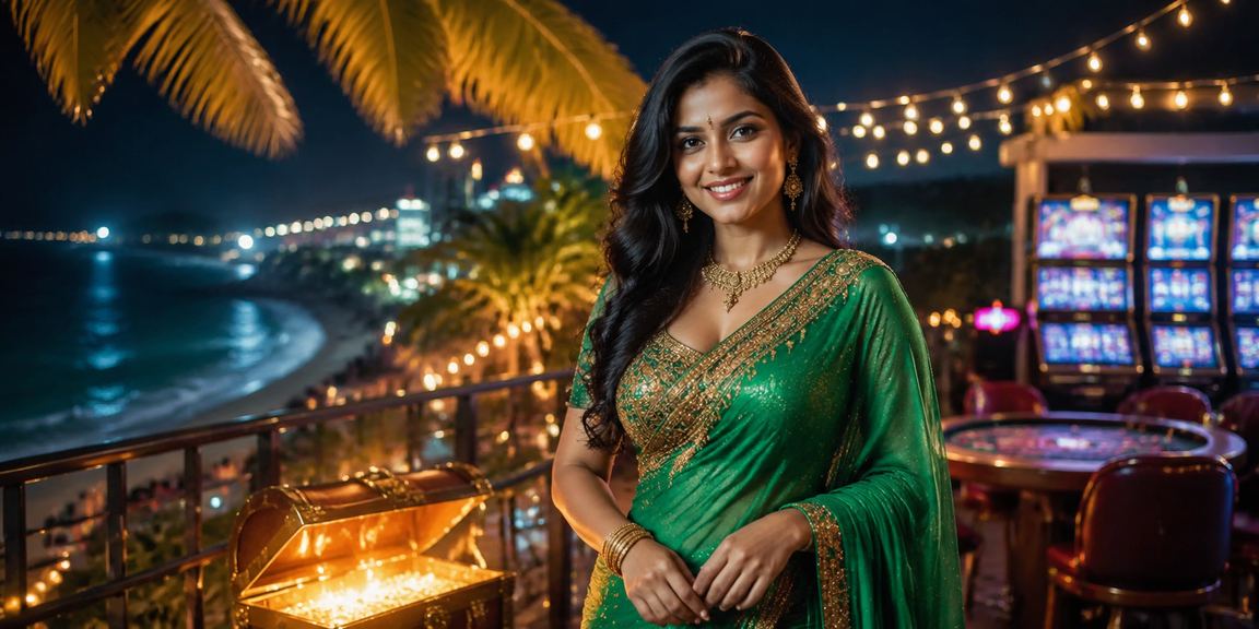 Indian woman playing Teen Patti on mobile device outdoors